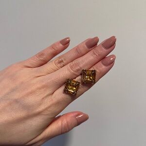 NWT Princess Citrine Gemstone Stud Earrings